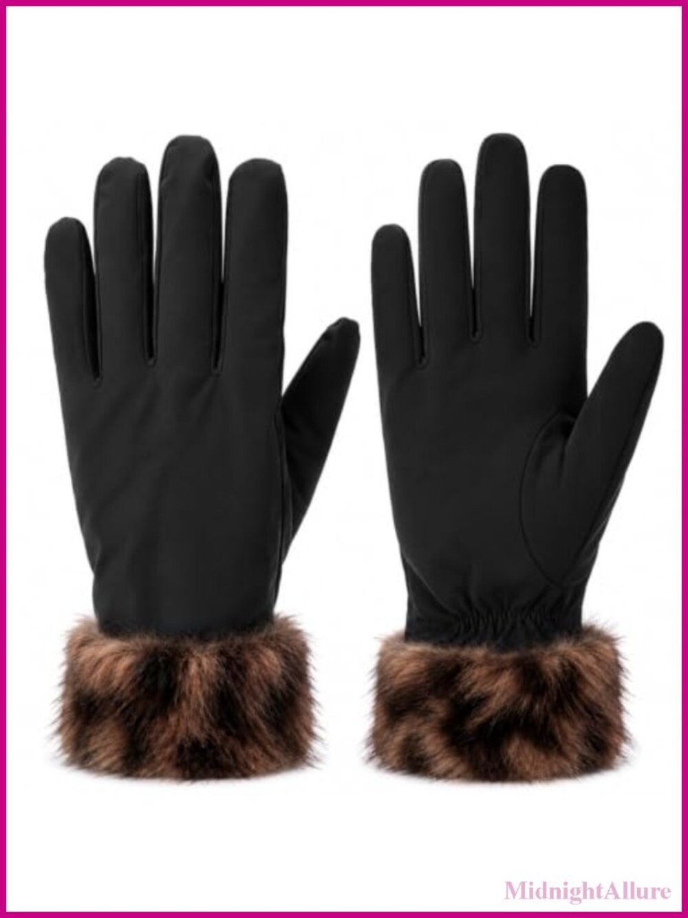 PU Leather Fleece Lined Winter Gloves with Faux Fur Cuff